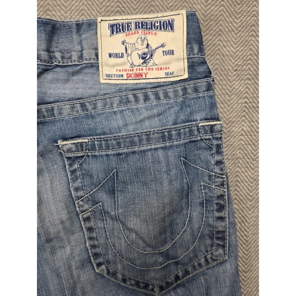True Religion Skinny Jeans Mens 33 Blue Medium Wash Horseshoe Stitch Cotton‎